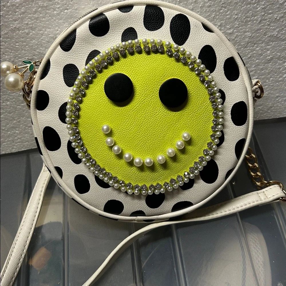 Betsey Johnson Pearl Smile Polka Dot‎ Crossbody White Black Neon Yellow